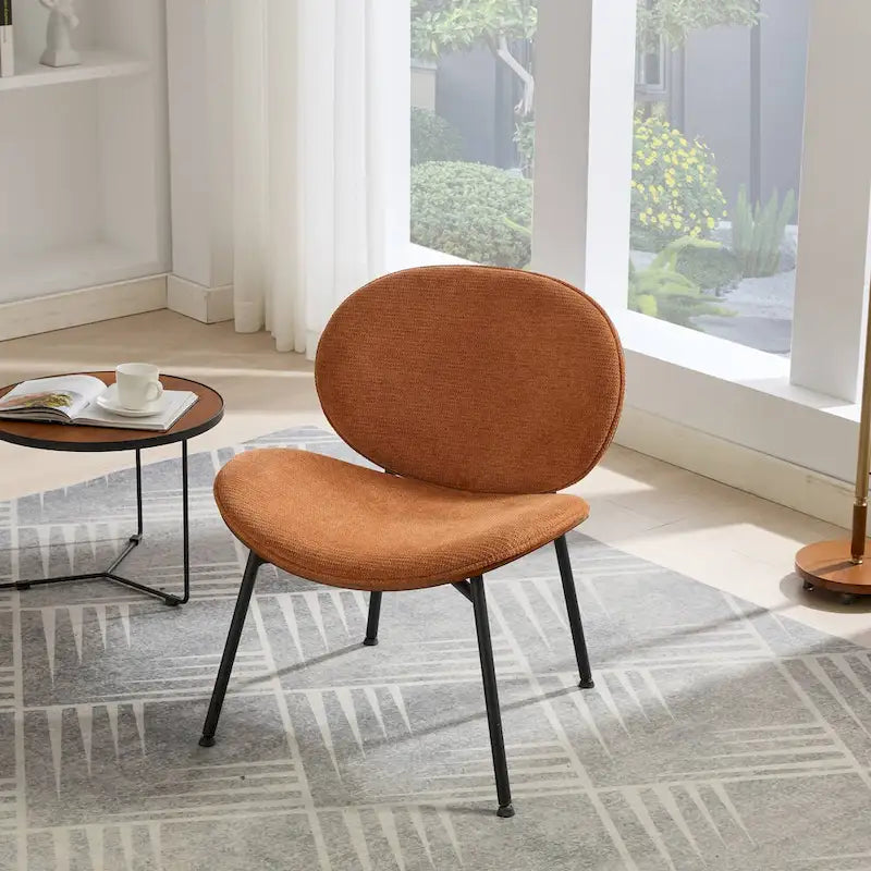 Mid-Century Modern Shell Chair Single Side Chair Tripod,Orange fabric Lounge Chair in Walnut Finish Comfortable Backrest