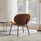 Sedia singola Mid-Century Modern Shell Tripod, sedia lounge in tessuto arancione con finitura noce e schienale confortevole