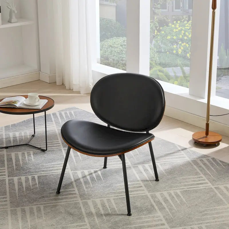 Sedia singola Mid-Century Modern Shell Tripod, sedia lounge in tessuto arancione con finitura noce e schienale confortevole