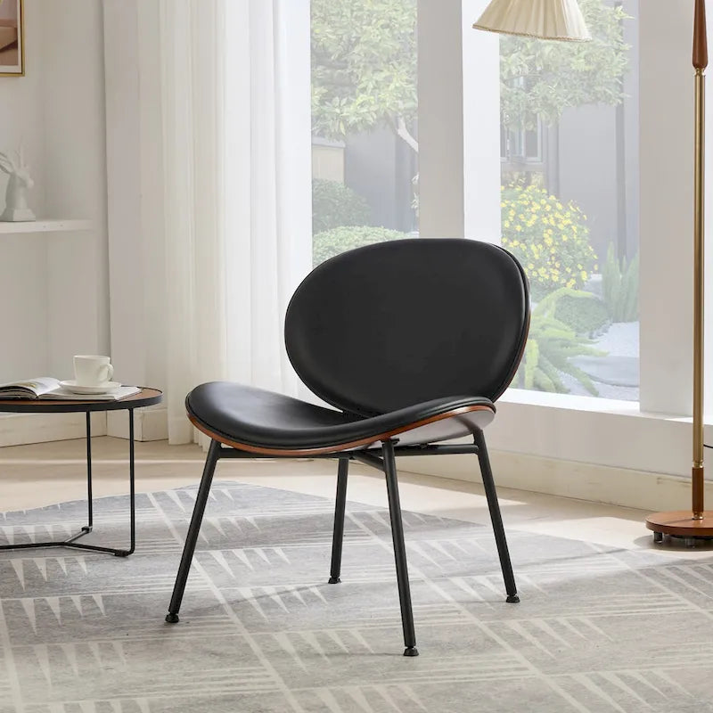 Sedia singola Mid-Century Modern Shell Tripod, sedia lounge in tessuto arancione con finitura noce e schienale confortevole