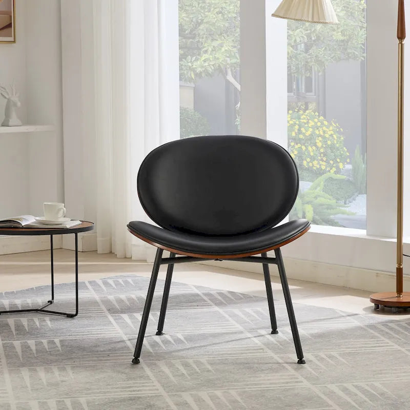 Sedia singola Mid-Century Modern Shell Tripod, sedia lounge in tessuto arancione con finitura noce e schienale confortevole
