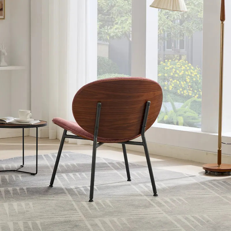 Sedia singola Mid-Century Modern Shell Tripod, sedia lounge in tessuto arancione con finitura noce e schienale confortevole