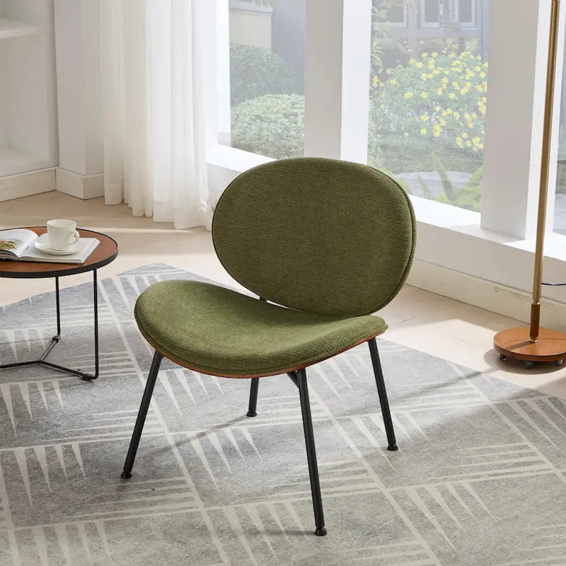 Sedia singola Mid-Century Modern Shell Tripod, sedia lounge in tessuto arancione con finitura noce e schienale confortevole