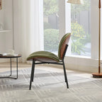 Sedia singola Mid-Century Modern Shell Tripod, sedia lounge in tessuto arancione con finitura noce e schienale confortevole
