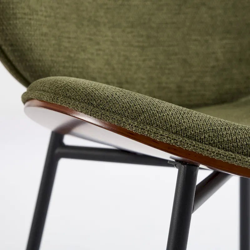 Sedia singola Mid-Century Modern Shell Tripod, sedia lounge in tessuto arancione con finitura noce e schienale confortevole
