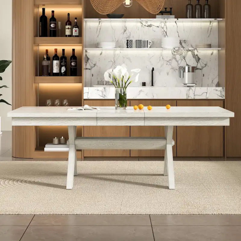 Tavolo da pranzo allungabile rettangolare moderno in legno massello da 90 pollici
