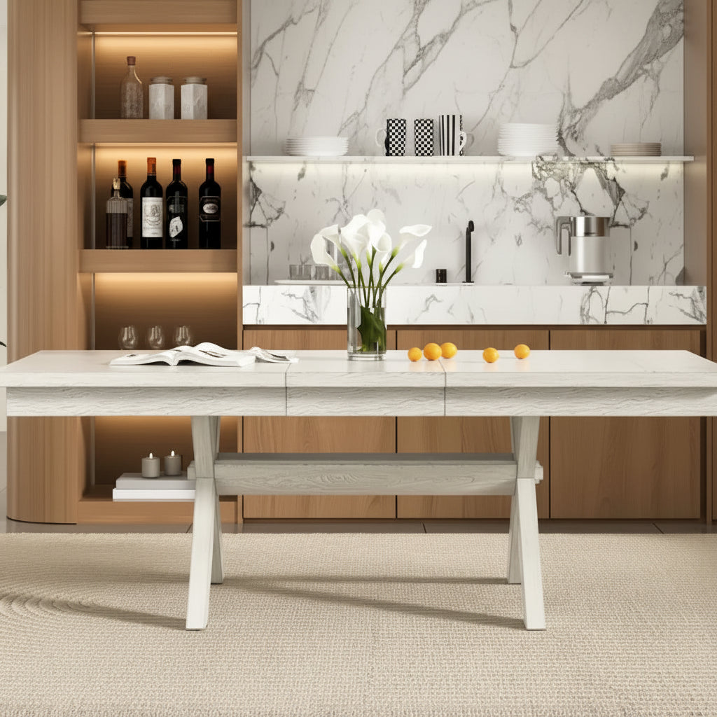 VECELO 90 Inch Modern Solid Wood Rectangular Extendable Dining Table