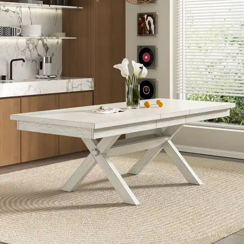 Tavolo da pranzo allungabile rettangolare moderno in legno massello da 90 pollici