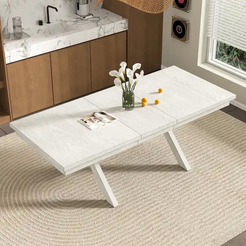 Tavolo da pranzo allungabile rettangolare moderno in legno massello da 90 pollici