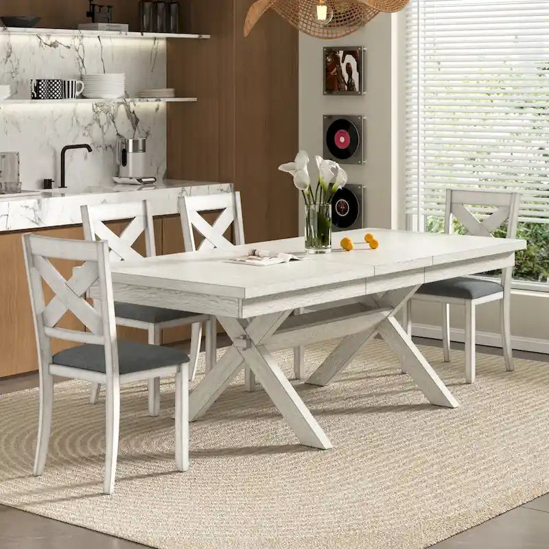 Tavolo da pranzo allungabile rettangolare moderno in legno massello da 90 pollici