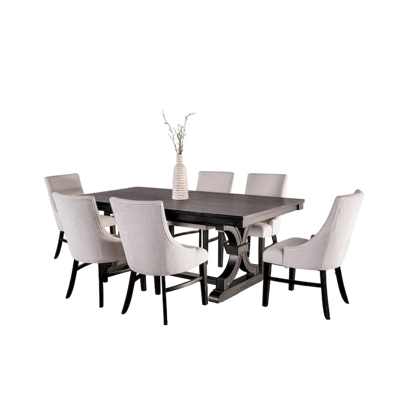 Tavolo da pranzo con 6 sedie a pozzetto, rettangolare, nero, beige