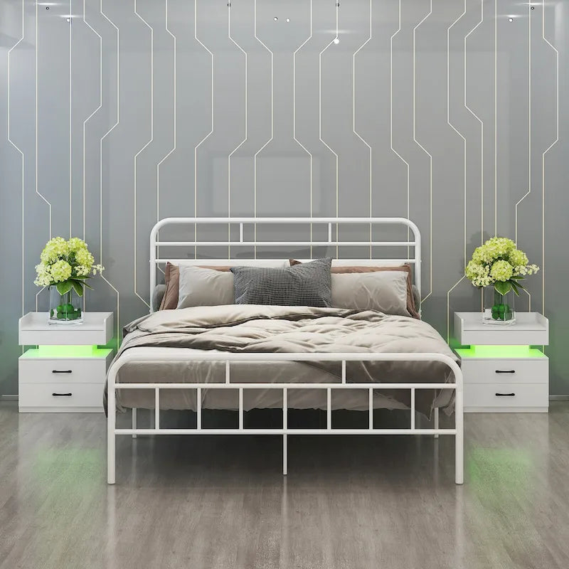Comodino Intelligente con Striscia Luminosa a LED Regolabile, Mobile Contenitore con 2 Cassetti, Tavolino da Divano, Tavolino da Caffè
