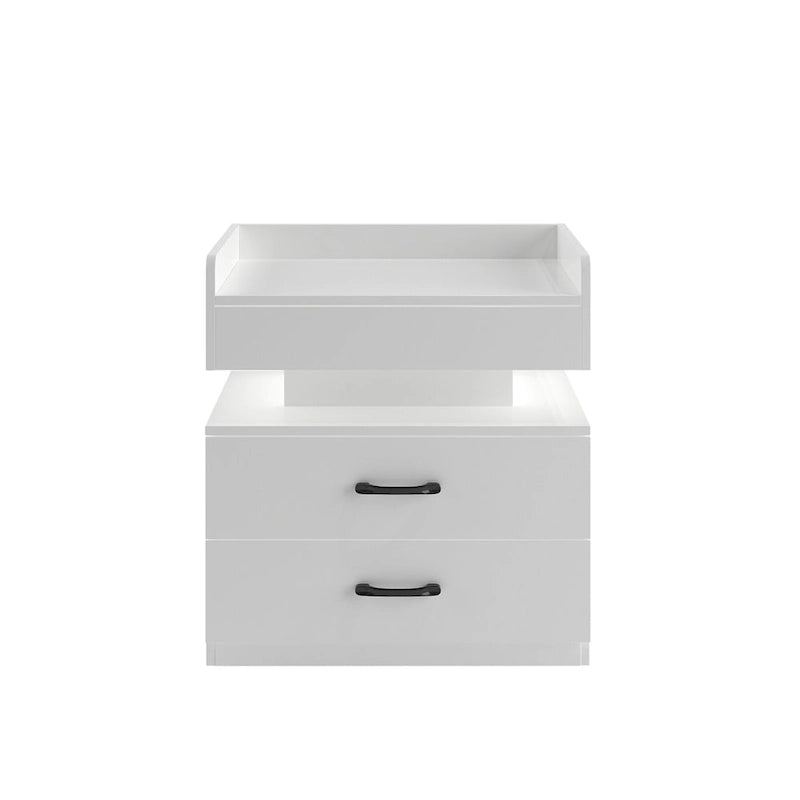 Comodino Intelligente con Striscia Luminosa a LED Regolabile, Mobile Contenitore con 2 Cassetti, Tavolino da Divano, Tavolino da Caffè