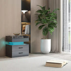 Comodino Intelligente con Striscia Luminosa a LED Regolabile, Mobile Contenitore con 2 Cassetti, Tavolino da Divano, Tavolino da Caffè