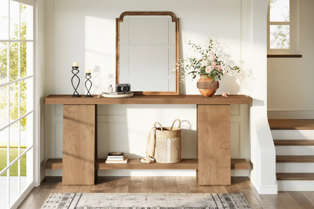 Tavolo da divano grande 70,8 pollici, moderna consolle a 2 livelli per ingresso - 70,8 L x 11,81 P x 33,4 H