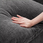 Divano componibile angolare a 7 posti in ciniglia nera 110 modulare con 2 cuscini e pouf per soggiorno o appartamento
