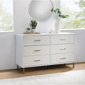6-Drawer Solid Wood Double Dresser, Storage Cabinet with Slatted Drawer Fronts with Metal Handle, Bedroom Clothing Storage