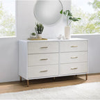 6-Drawer Solid Wood Double Dresser, Storage Cabinet with Slatted Drawer Fronts with Metal Handle, Bedroom Clothing Storage