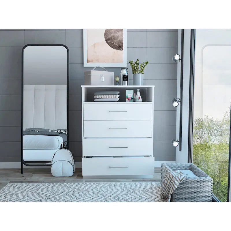 TUHOME Continental Dresser with 4 Drawers and Metal Hardware