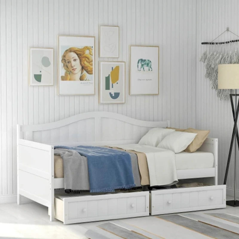 Divano Letto Singolo in Legno con 2 Cassetti / Letto Estraibile, Divano Letto per Camera da Letto Soggiorno, Nessuna Rete a Molle Necessaria