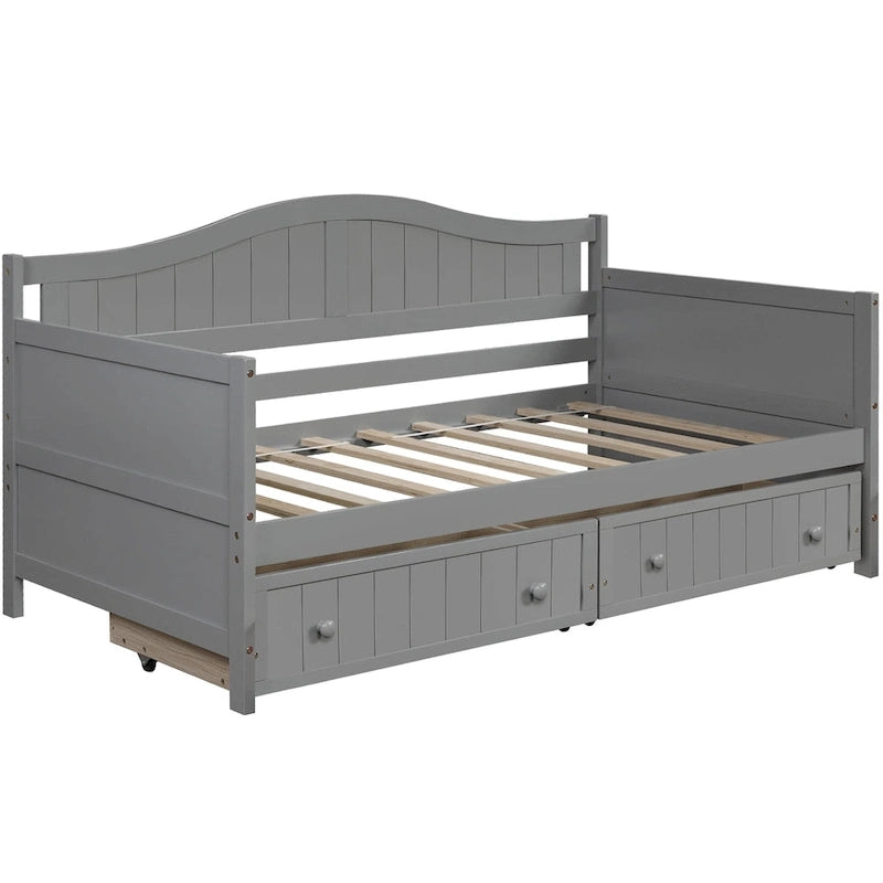 Divano Letto Singolo in Legno con 2 Cassetti / Letto Estraibile, Divano Letto per Camera da Letto Soggiorno, Nessuna Rete a Molle Necessaria