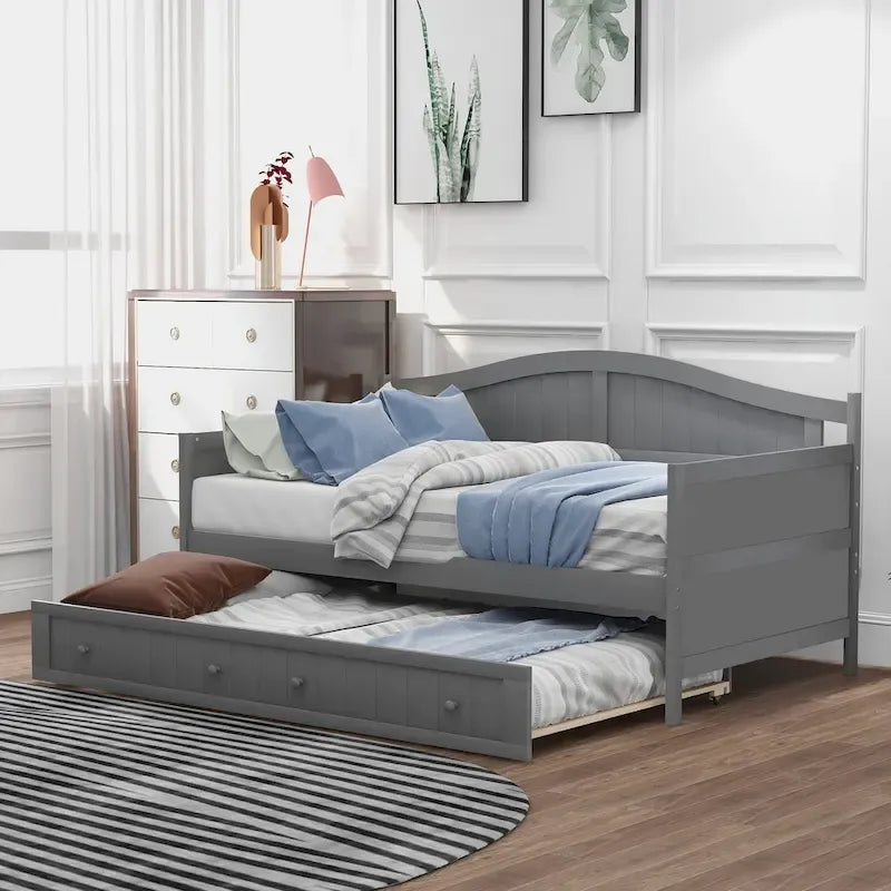 Divano Letto Singolo in Legno con 2 Cassetti / Letto Estraibile, Divano Letto per Camera da Letto Soggiorno, Nessuna Rete a Molle Necessaria