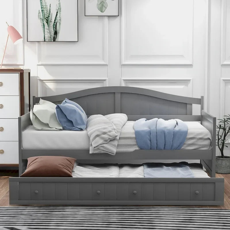 Divano Letto Singolo in Legno con 2 Cassetti / Letto Estraibile, Divano Letto per Camera da Letto Soggiorno, Nessuna Rete a Molle Necessaria