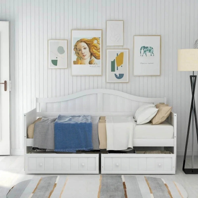 Divano Letto Singolo in Legno con 2 Cassetti / Letto Estraibile, Divano Letto per Camera da Letto Soggiorno, Nessuna Rete a Molle Necessaria