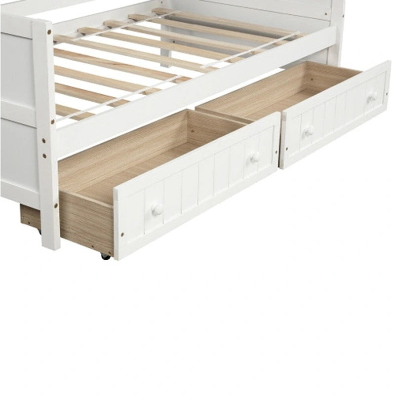 Divano Letto Singolo in Legno con 2 Cassetti / Letto Estraibile, Divano Letto per Camera da Letto Soggiorno, Nessuna Rete a Molle Necessaria