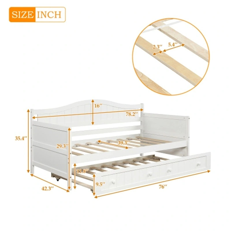 Divano Letto Singolo in Legno con 2 Cassetti / Letto Estraibile, Divano Letto per Camera da Letto Soggiorno, Nessuna Rete a Molle Necessaria