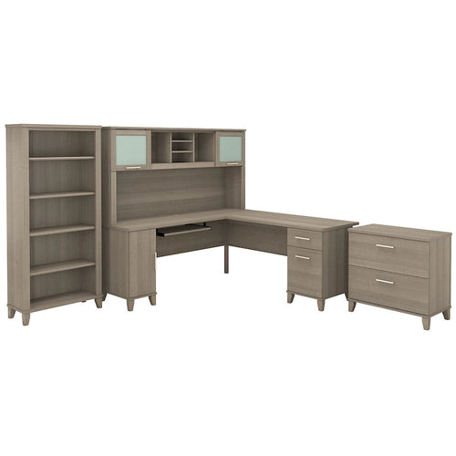 Scrivania angolare a L da 72" con pensile, armadietto e libreria, colore grigio