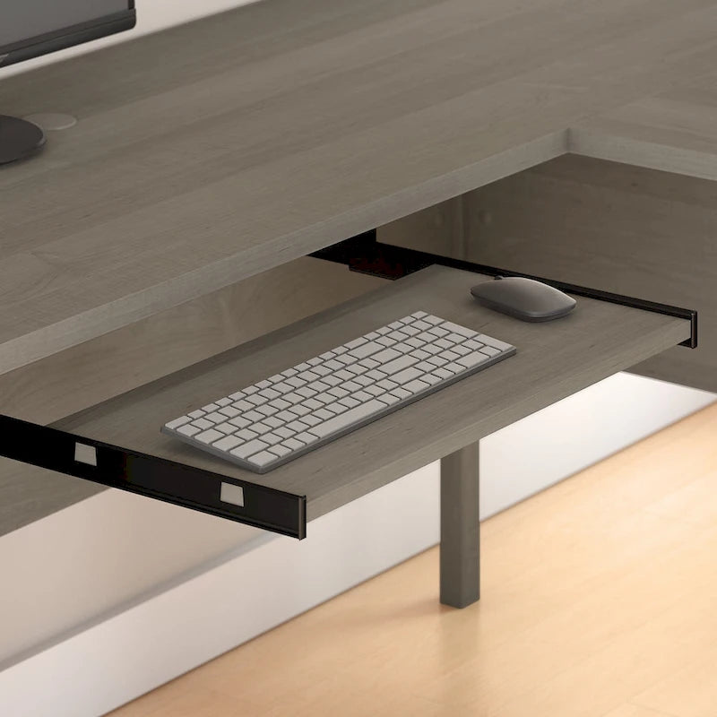 Scrivania angolare a L da 72" con pensile, armadietto e libreria, colore grigio