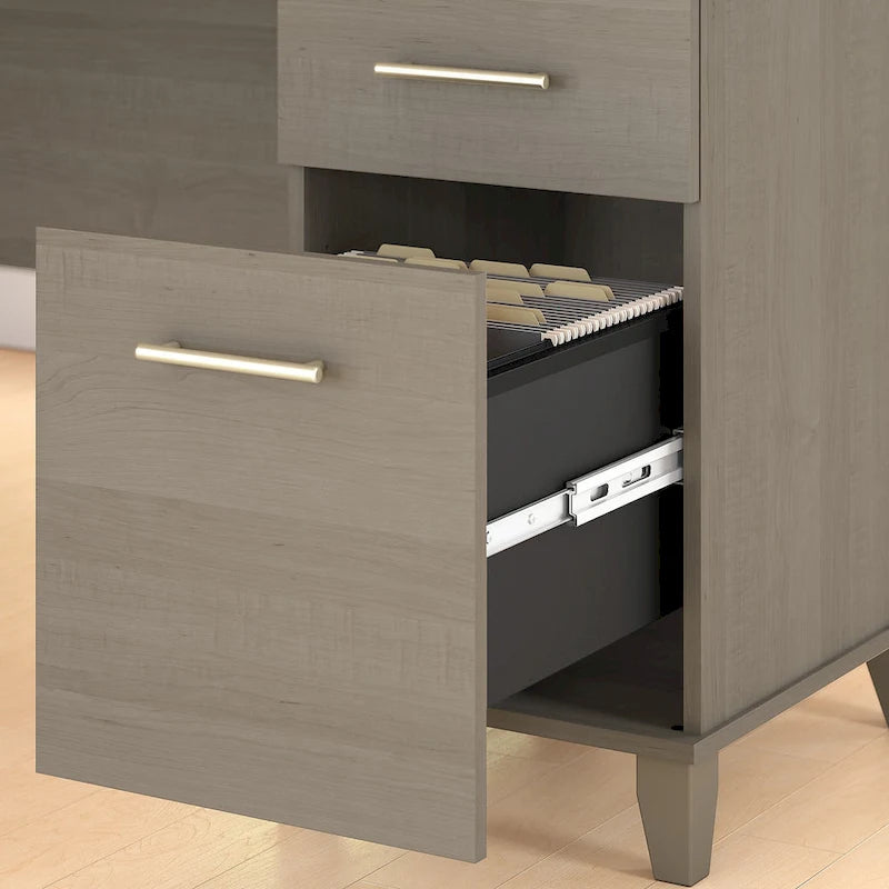 Scrivania angolare a L da 72" con pensile, armadietto e libreria, colore grigio
