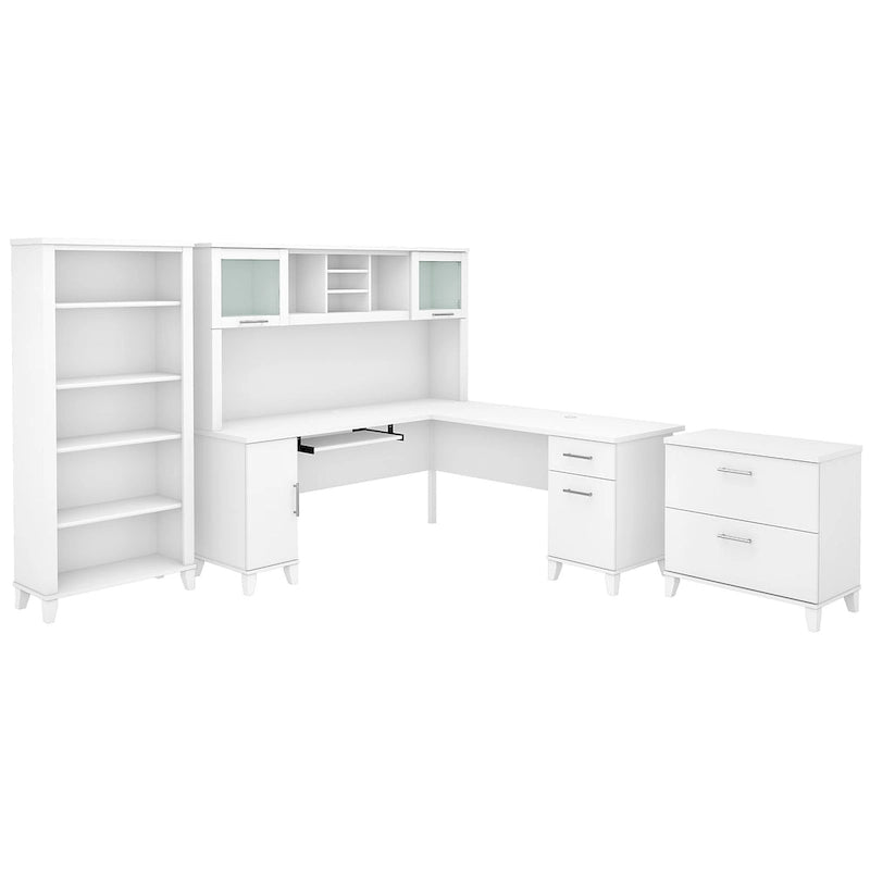 Scrivania angolare a L da 72" con pensile, armadietto e libreria, colore grigio