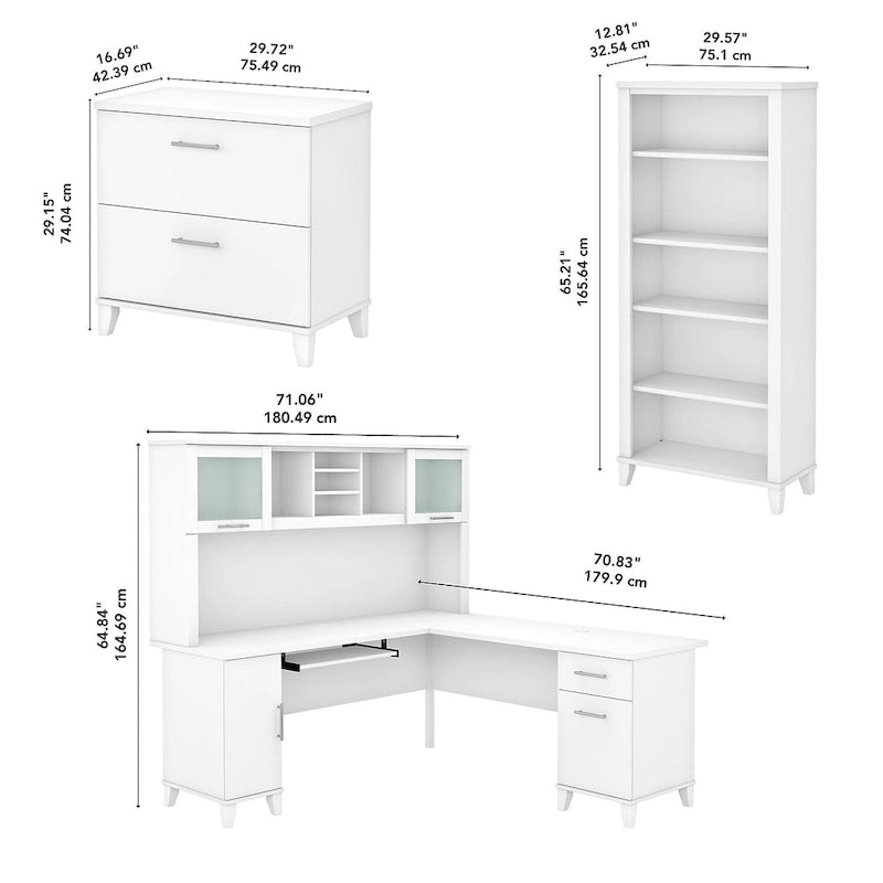 Scrivania angolare a L da 72" con pensile, armadietto e libreria, colore grigio