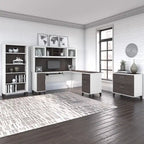 Scrivania angolare a L da 72" con pensile, armadietto e libreria, colore grigio