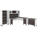 Scrivania angolare a L da 72" con pensile, armadietto e libreria, colore grigio