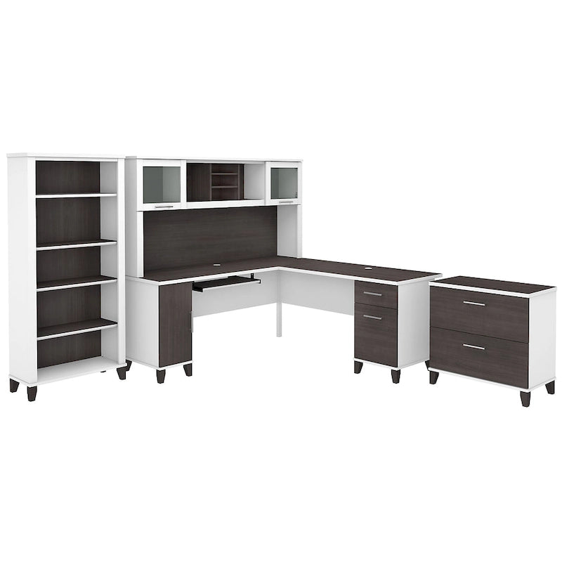 Scrivania angolare a L da 72" con pensile, armadietto e libreria, colore grigio