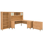 Scrivania angolare a L da 72" con pensile, armadietto e libreria, colore grigio