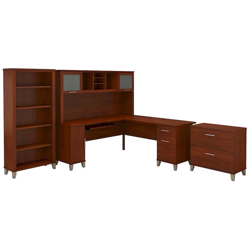 Scrivania angolare a L da 72" con pensile, armadietto e libreria, colore grigio