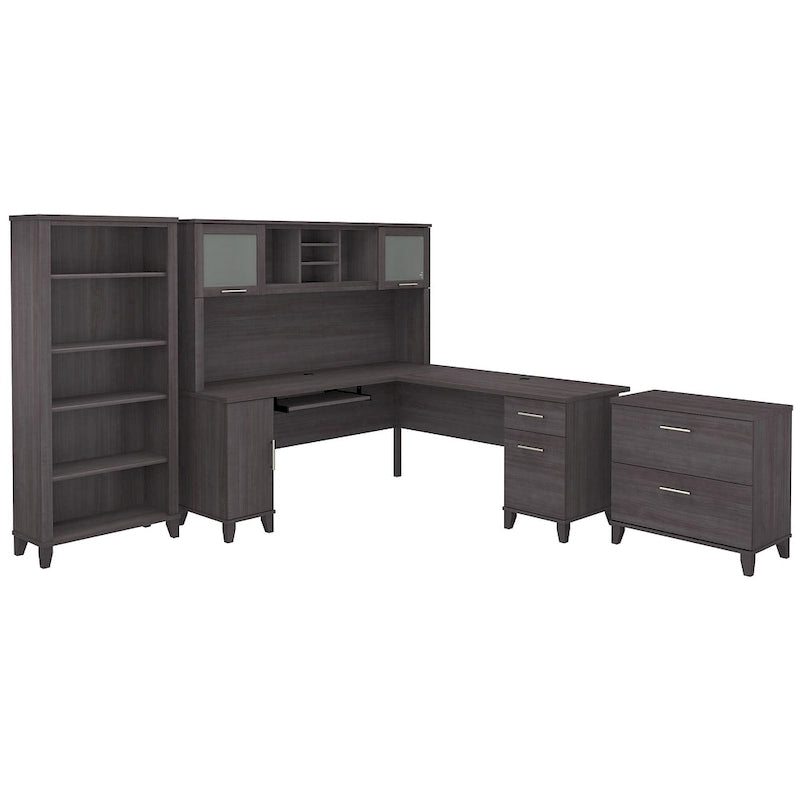 Scrivania angolare a L da 72" con pensile, armadietto e libreria, colore grigio