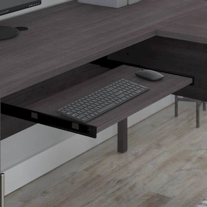Scrivania angolare a L da 72" con pensile, armadietto e libreria, colore grigio