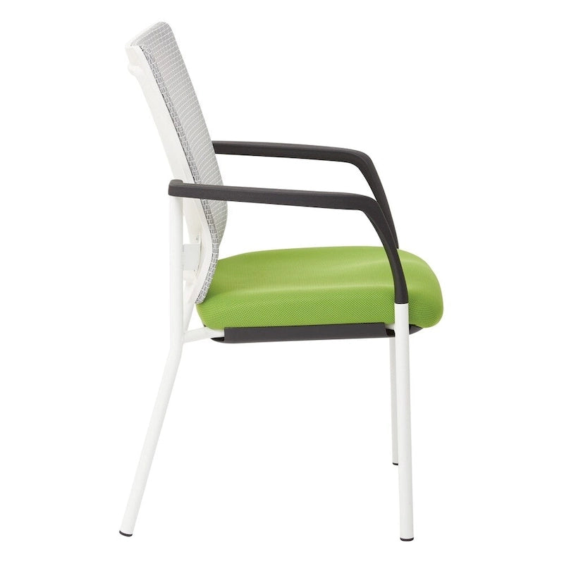 Sedia Visitatori con Schienale in Rete, Sedile Imbottito in Tessuto, Braccioli e Telaio con Finitura Bianca