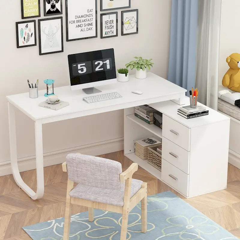 Scrivania ad angolo per computer da 55" - Postazione di lavoro con cassetti - 5 colori grandi