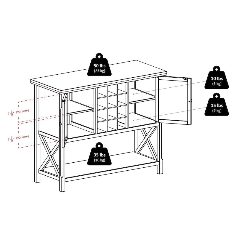 Credenza buffet, Cappuccino - 43,8 L x 18 P x 35,9 H