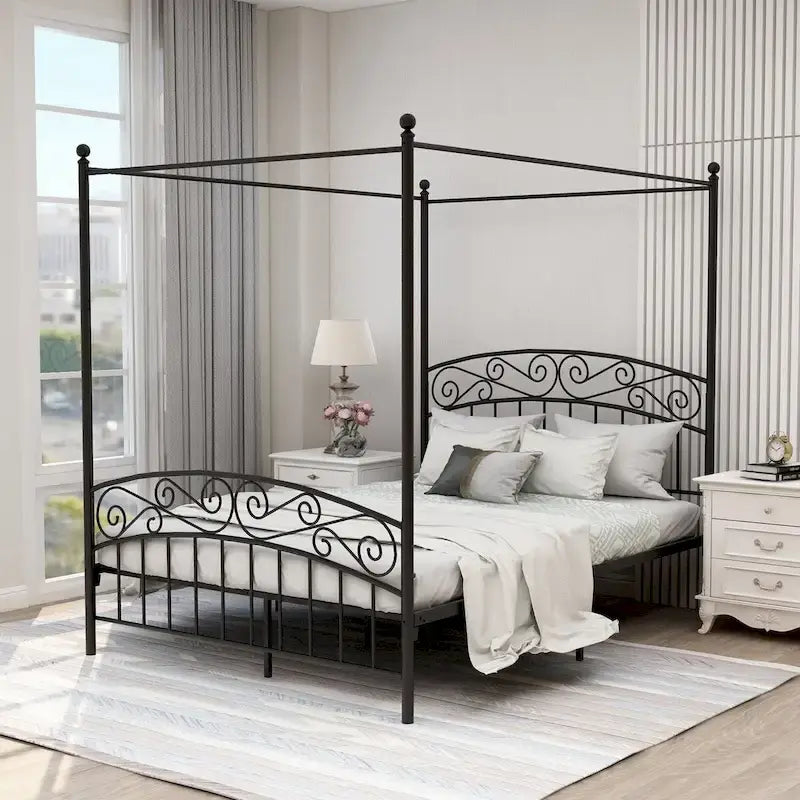 Classico letto a baldacchino in metallo, facile da montare