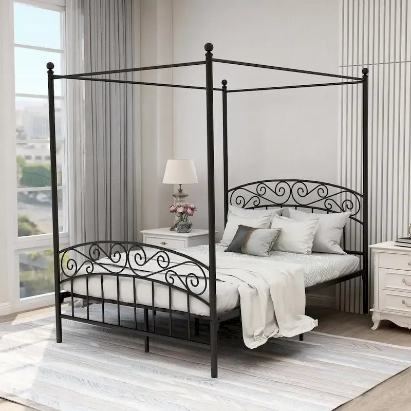 Classico letto a baldacchino in metallo, facile da montare