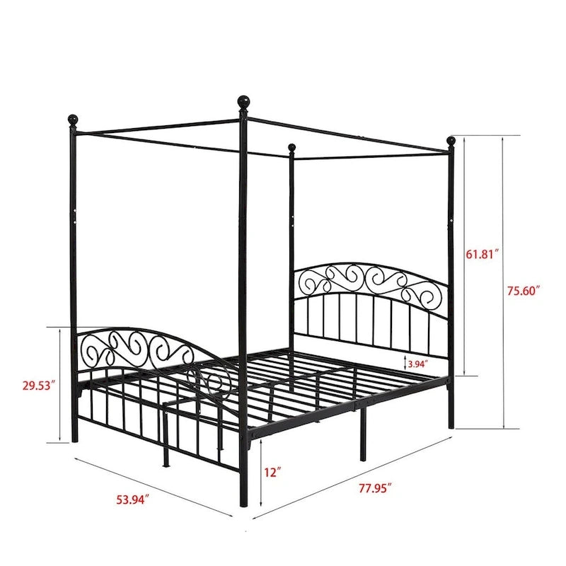 Classico letto a baldacchino in metallo, facile da montare