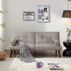Divano letto futon convertibile con gambe in legno massello in tessuto di lino verde senape