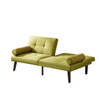 Divano letto futon convertibile con gambe in legno massello in tessuto di lino verde senape